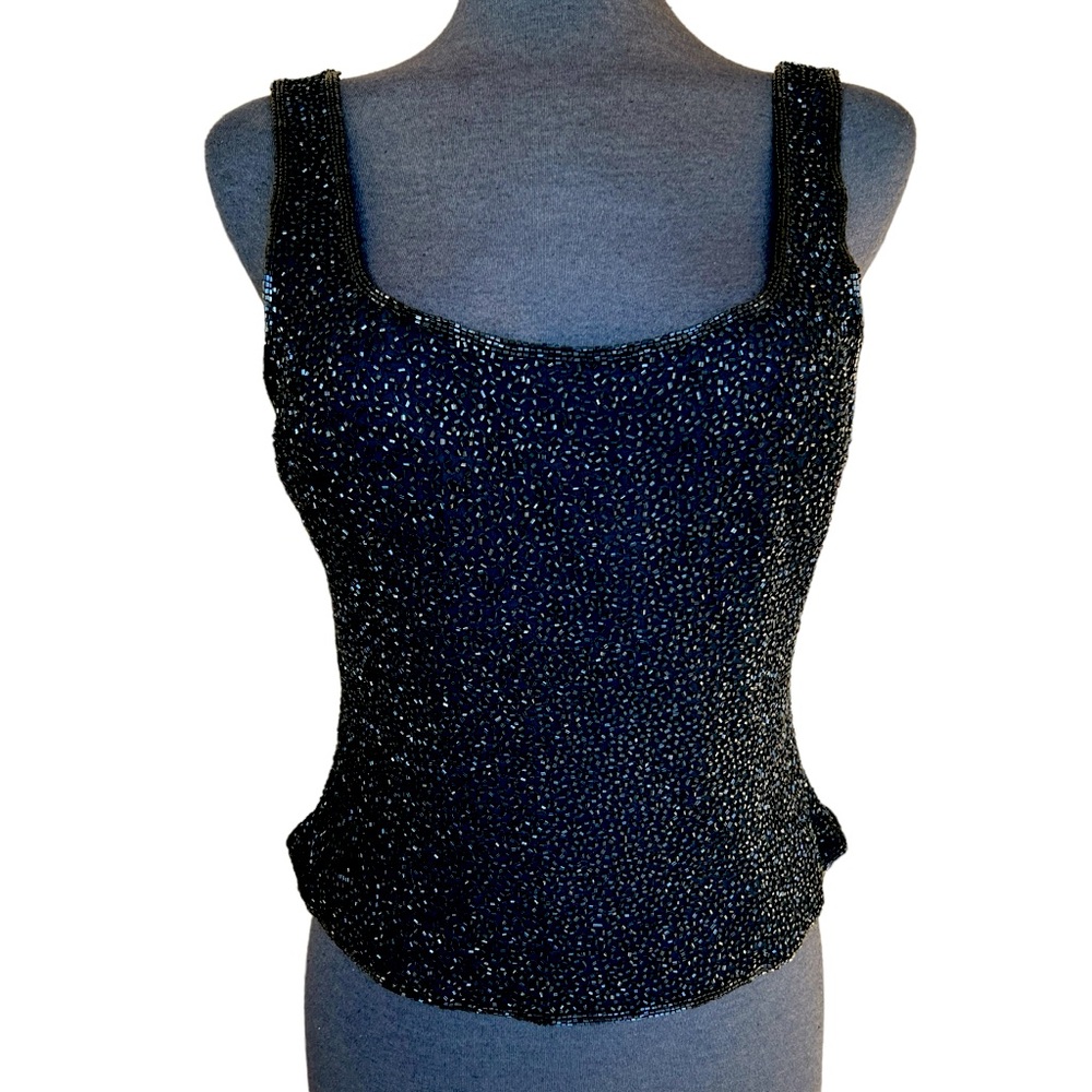 CECILY BROWN BEADED SILK TANK ZIPPER UP BACK SIZE LARGE